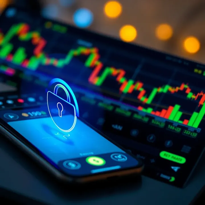 Illustration of a secure mobile platform showing lock icon and digital currency symbols