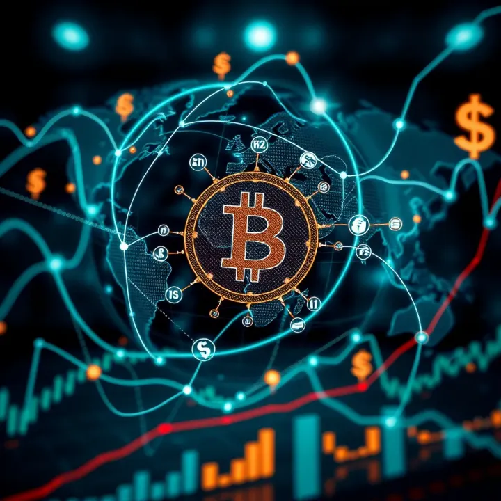 Global currency symbols connected by financial data lines representing forex market trends