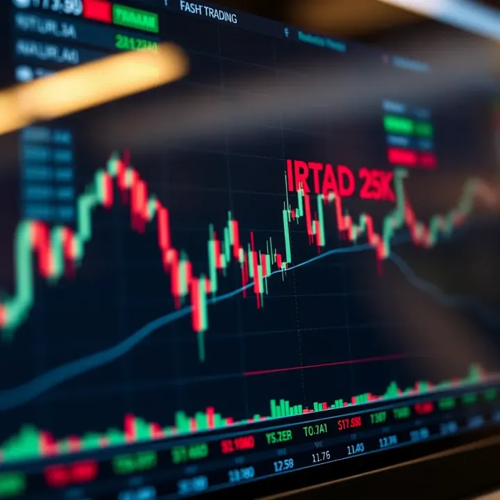 Graph showing stock market trends with digital interface for trading practice