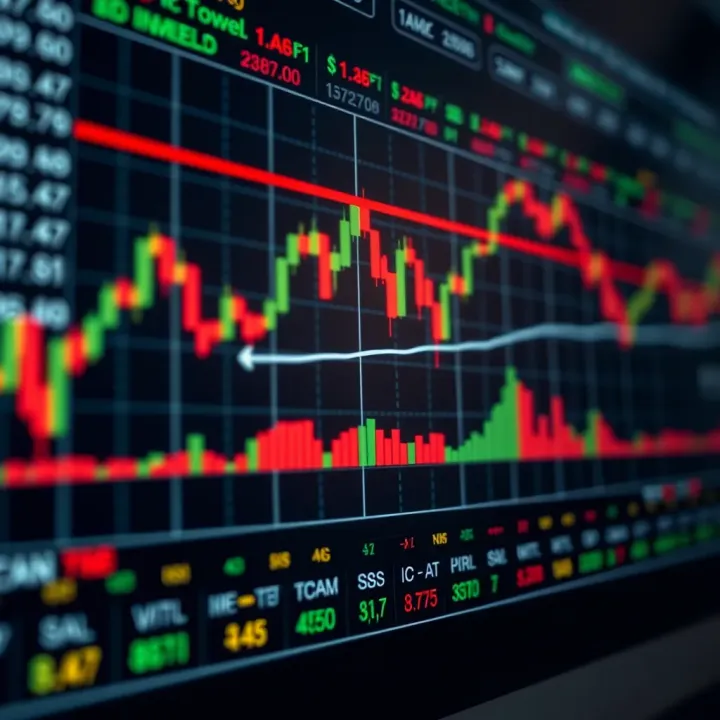 Stock charts showing intraday price movements and trading volume spikes