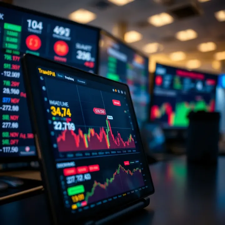 User interface of a trading app displaying market trends and stock performance charts