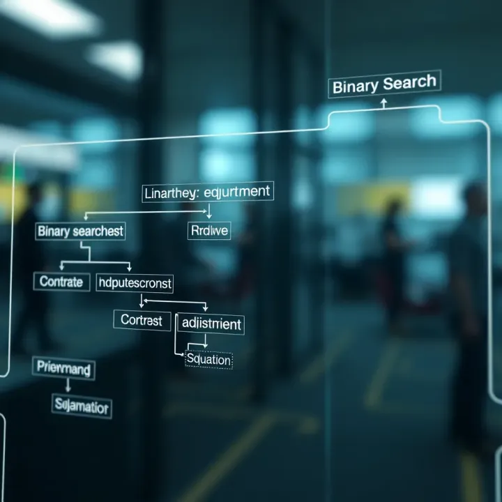 Binary Search Implementation Logic Flowchart Flowchart showing the implementation logic of binary search with key comparison and index adjustments