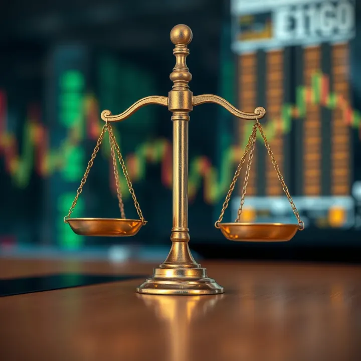 Illustration of regulatory scales balancing risks and protections in financial markets