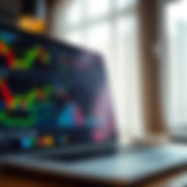 Digital interface displaying various forex currency pairs and trading charts on a laptop screen