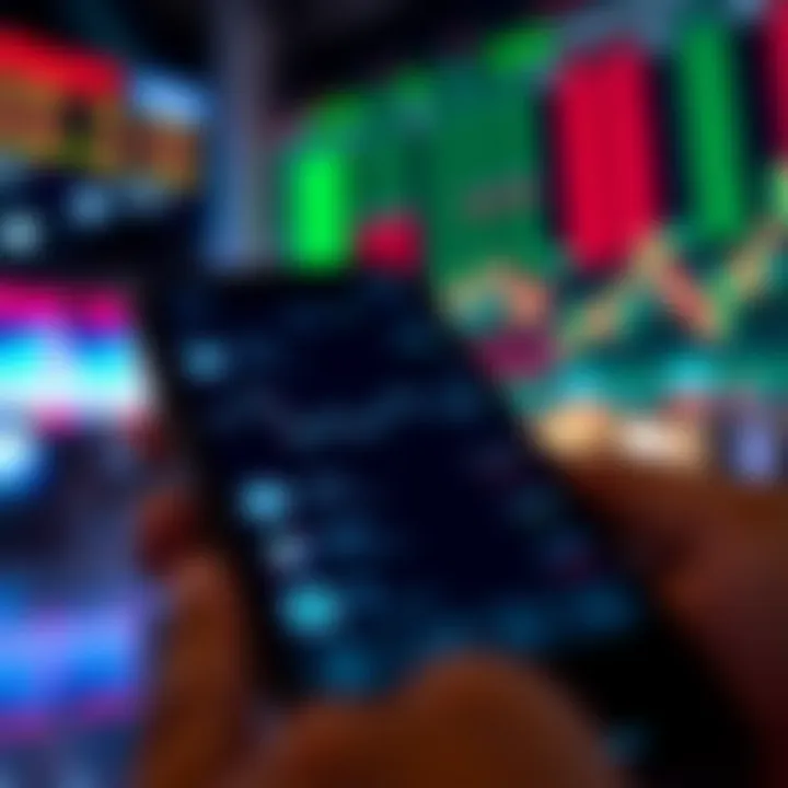 Interface displaying stock prices and trading options on a mobile phone screen