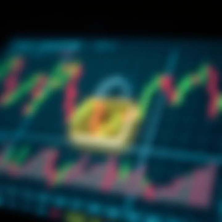 Secure digital lock symbol over financial charts representing app security