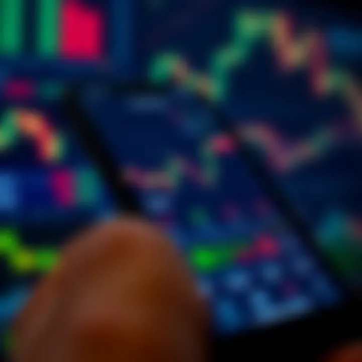 Interface of a mobile trading application showing stock market charts and real-time data