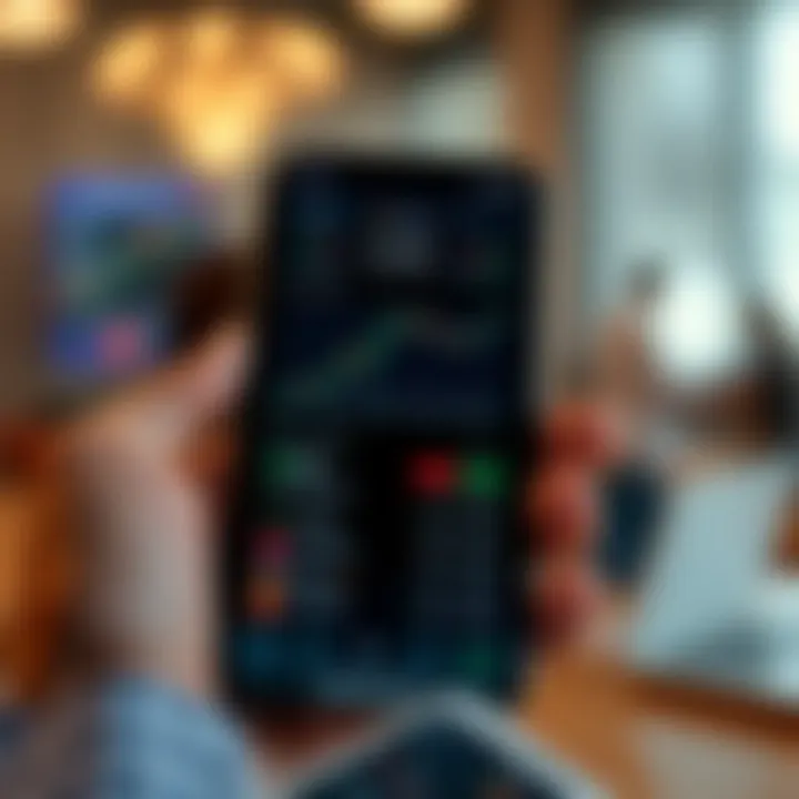 Mobile phone displaying a user-friendly trading app interface with stock charts and trading options
