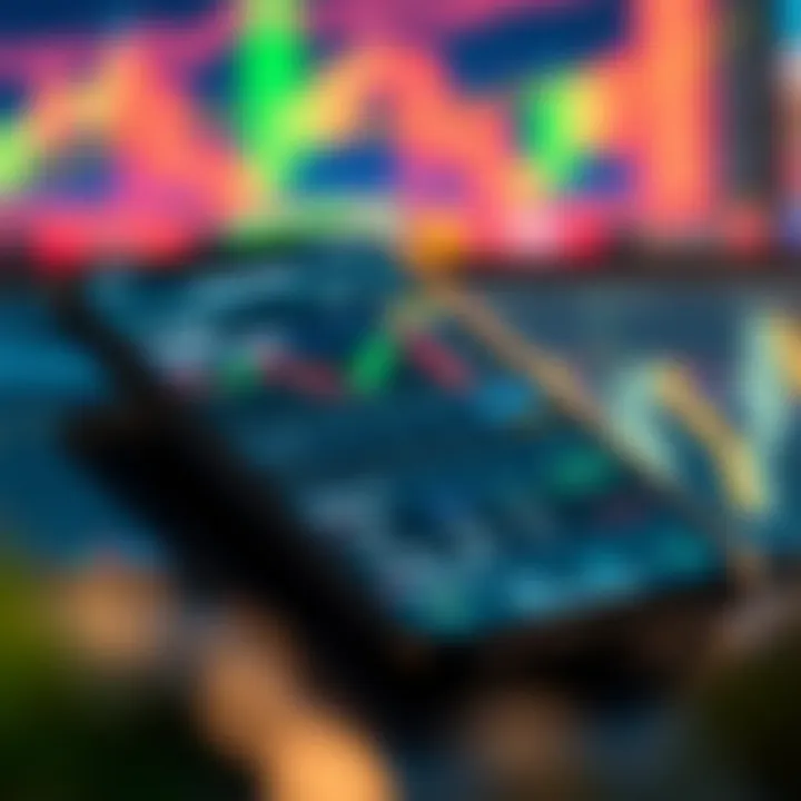 Trading App Interface Highlighting Key Features for Cost-Effective Trading Illustration of mobile phone displaying a trading platform interface with stock charts and options