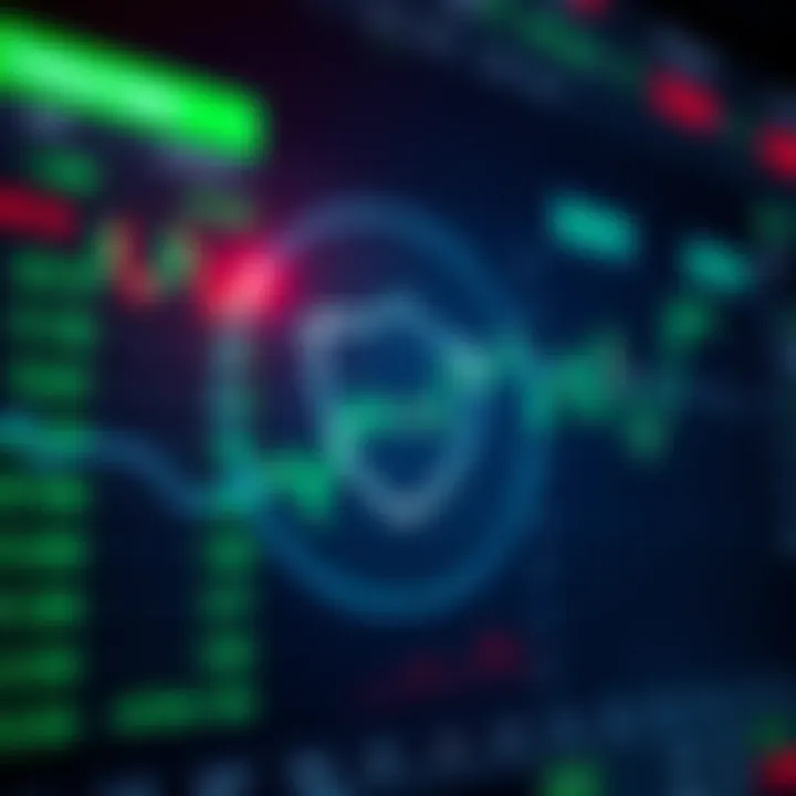 Secure digital interface displaying stock market data and a shield symbol representing protection