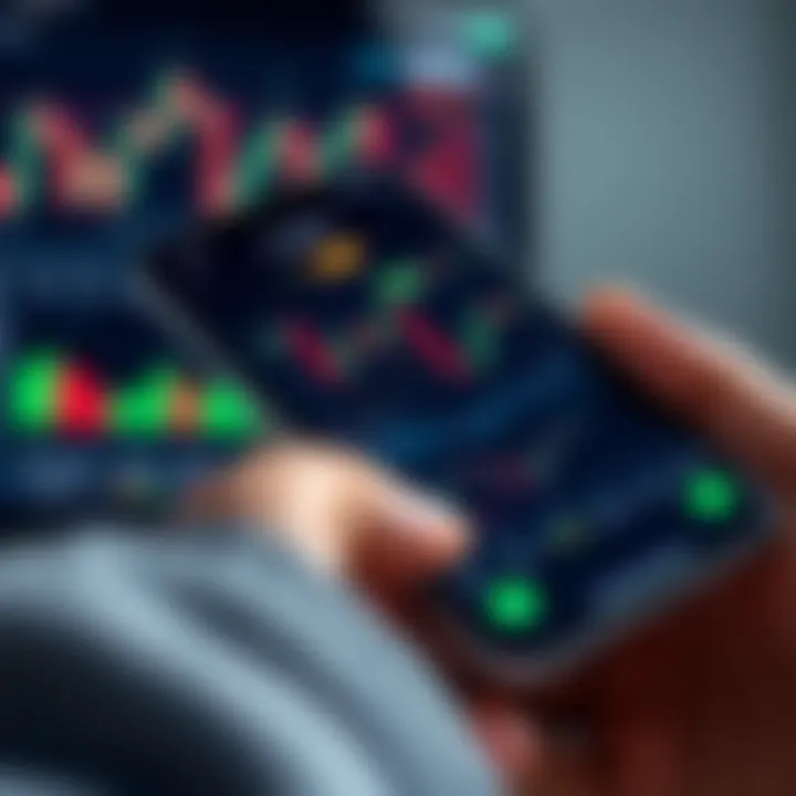 User interface displaying various financial charts and trading indicators on a mobile device