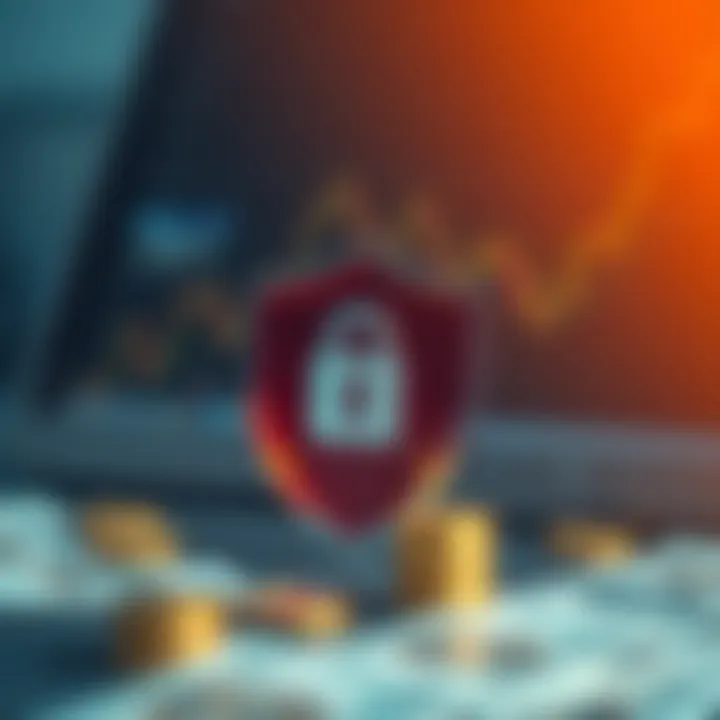 Secure digital transaction concept showing shield and currency symbols representing safe online trading