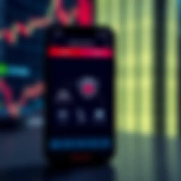 Illustration of a smartphone screen showing secure trading features and risk management icons
