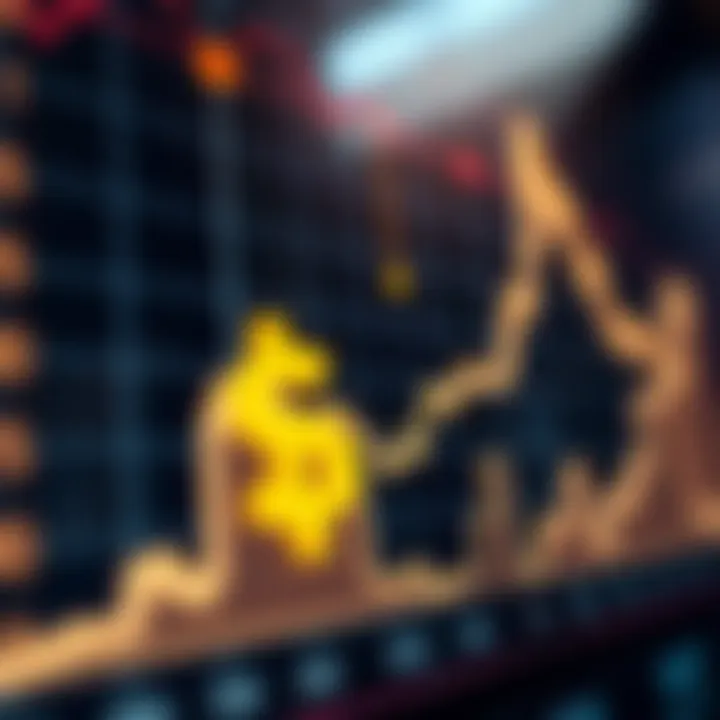 Graph showing upward trend in forex trading with currency symbols overlay