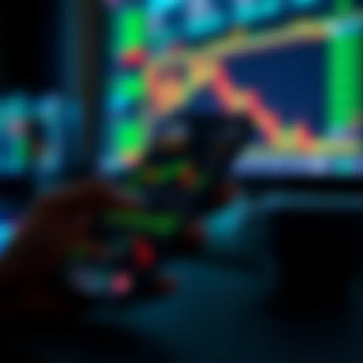 Mobile device showcasing forex trading tools and real-time market data on an app