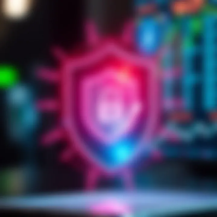 Secure digital shield icon with elements representing safety features in mobile trading apps