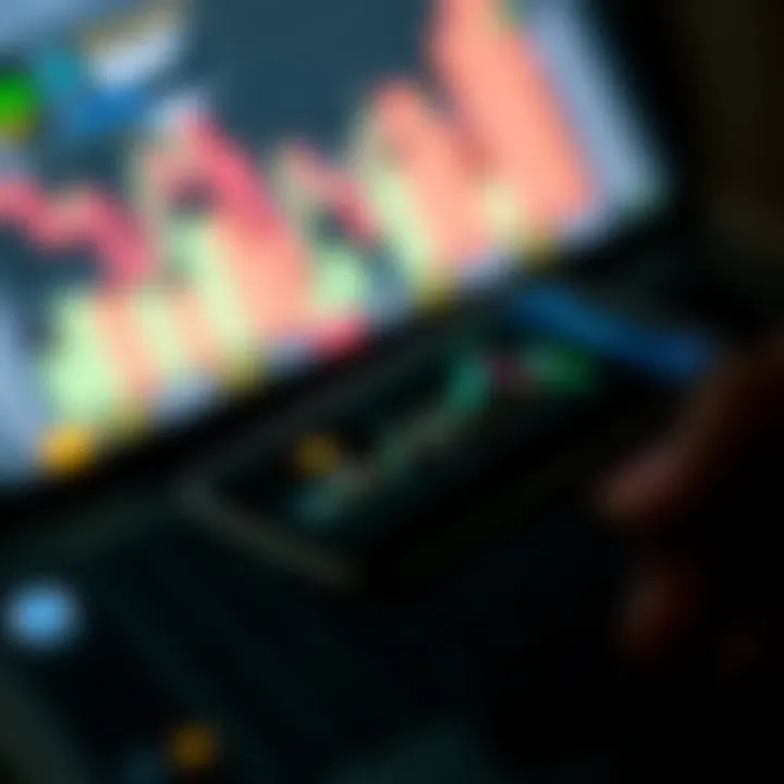 Mobile device displaying a forex trading app interface with charts and currency symbols