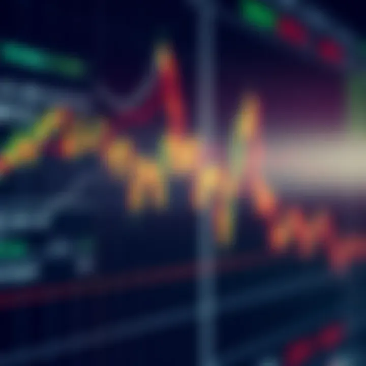 Stock market trading chart showing intraday price fluctuations against a financial backdrop