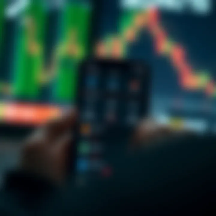 Mobile device displaying a trading app dashboard with highlighted security icons and usability options