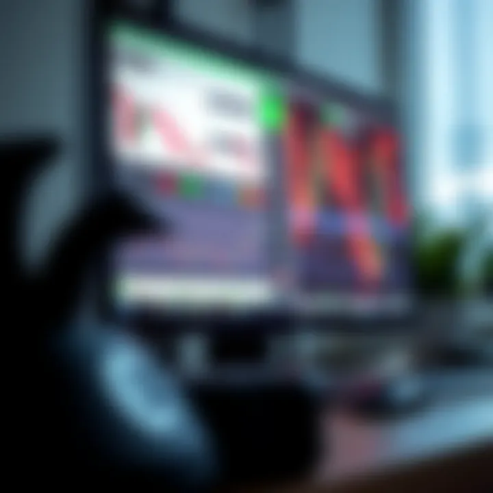 Illustration of forex trading charts and currency symbols on a digital device screen, highlighting online learning environment