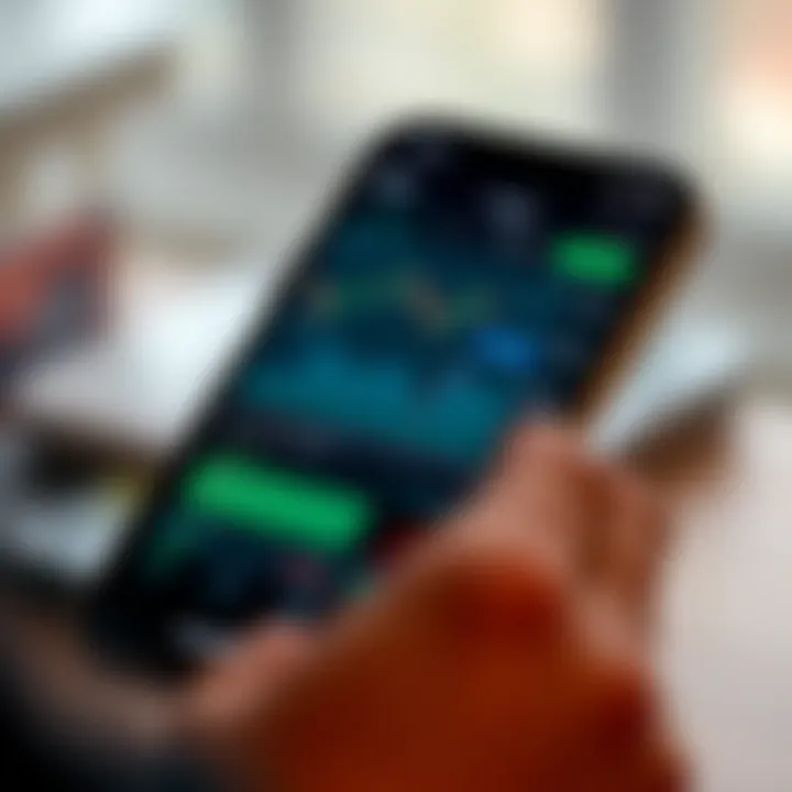 Graph and analytics displayed on a smartphone highlighting key trading features