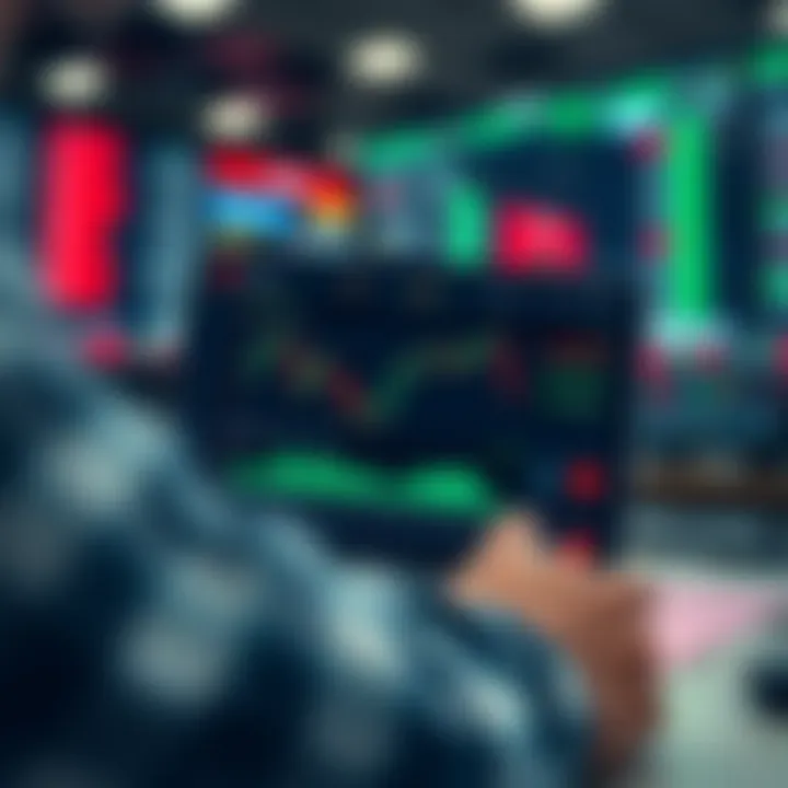 Demo Share Trading App Interface with Virtual Balance and Stock Charts User interface of a demo share trading app displaying stock charts and virtual balance