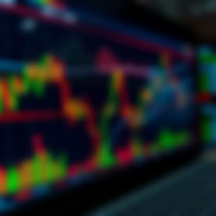 Graph depicting currency pair fluctuations with upward and downward trends on a digital trading platform