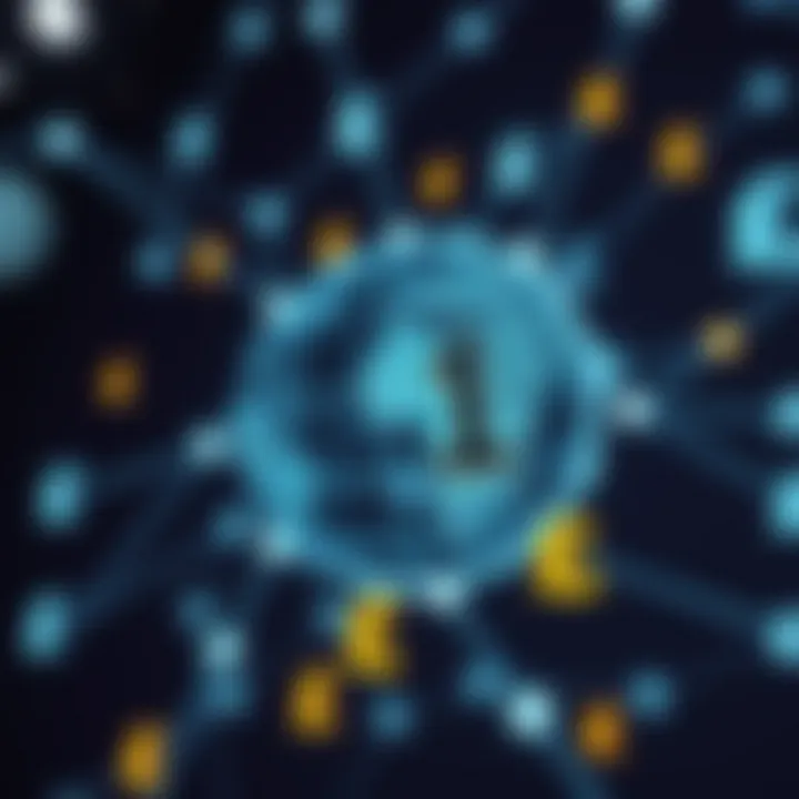Global currency exchange with various international currency symbols interconnected by network lines