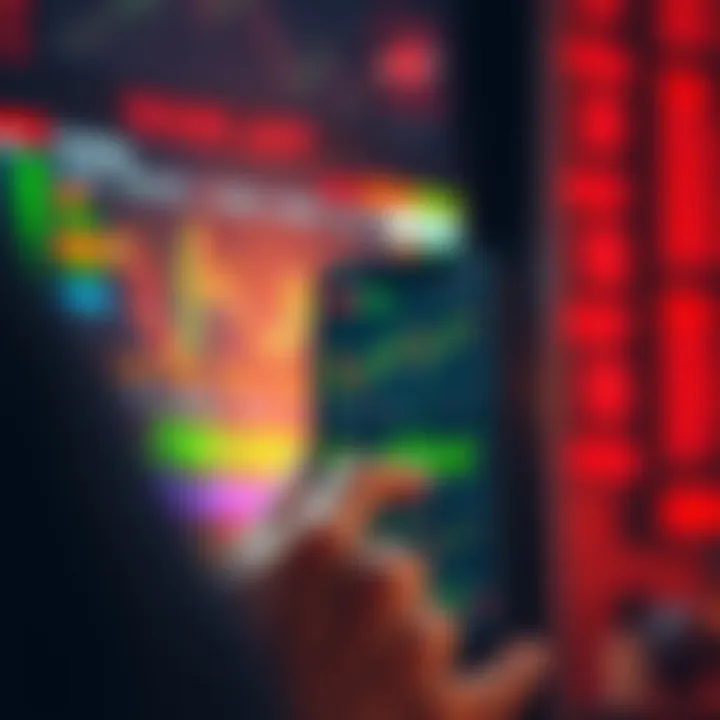 User navigating a mobile trading app interface displaying stock charts and market data