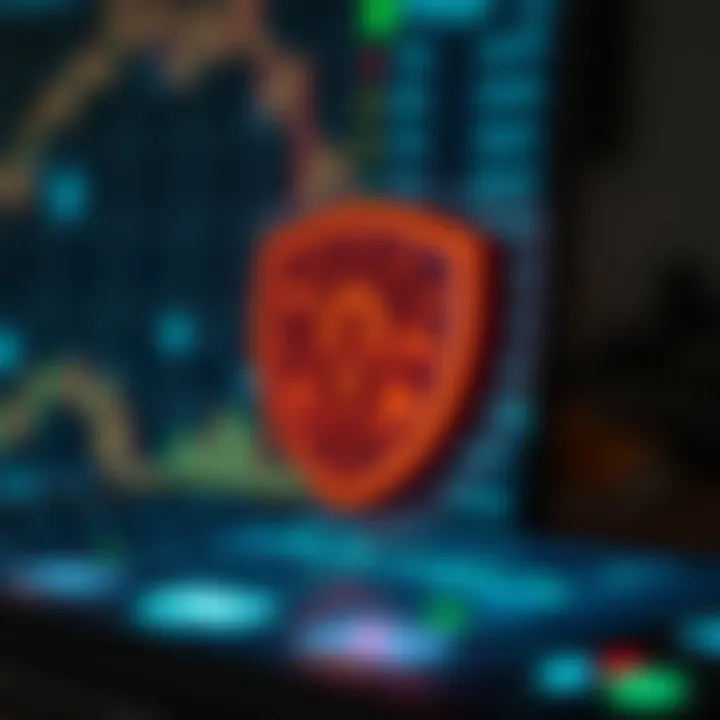 Security Features in Mobile Trading Applications Secure mobile trading platform illustrating encryption and protection symbols over financial transactions