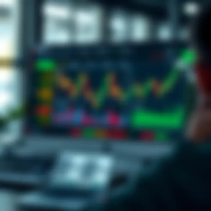 Virtual trading platform interface showing stock charts and portfolio summary