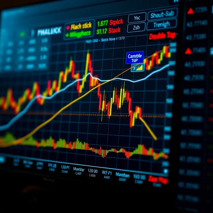Chart depicting various stock market trend formations including head and shoulders and double top patterns