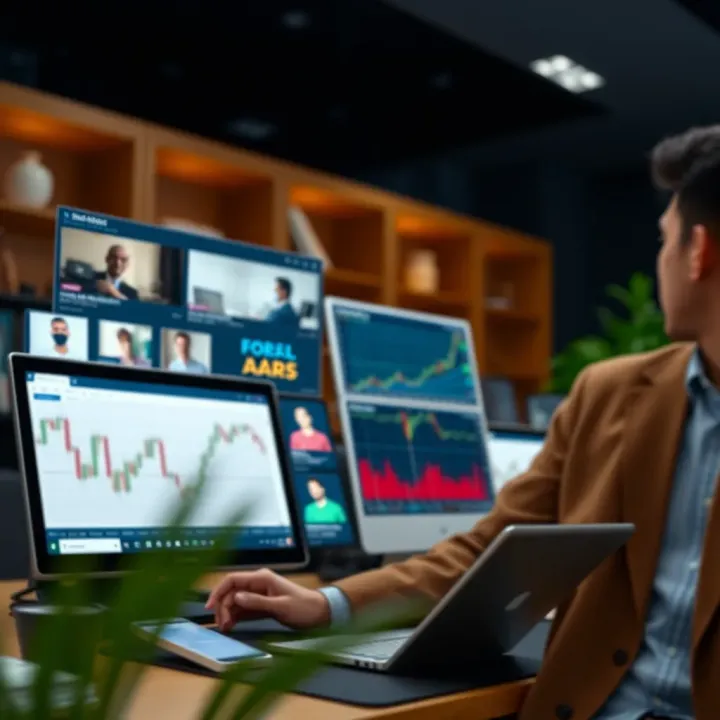 Visual representation of different learning formats such as online webinars, video tutorials, and interactive modules for forex education