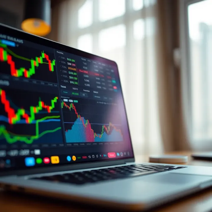 Digital interface displaying various forex currency pairs and trading charts on a laptop screen