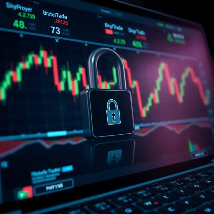 Secure online trading platform with padlock symbol representing data protection