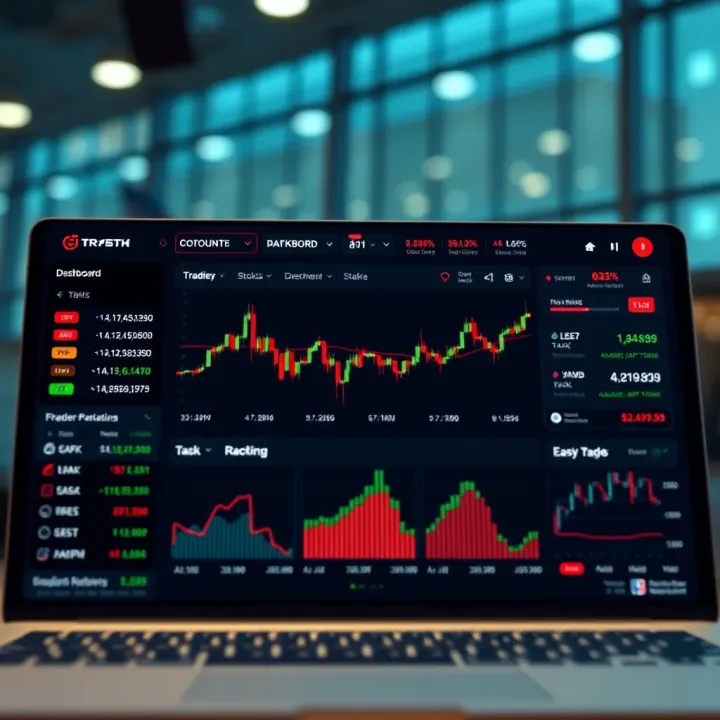 Dashboard view of a trading application showing various stocks and market trends