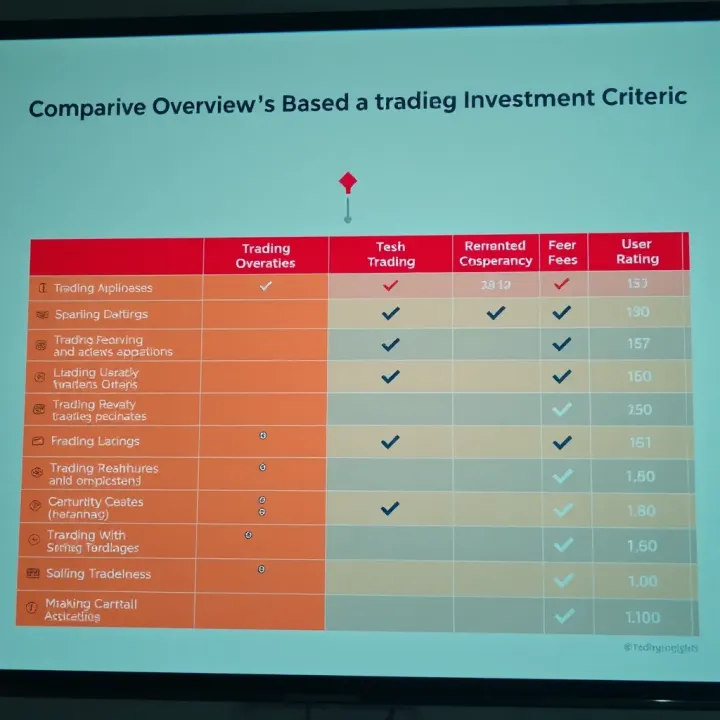 Comparison chart of different trading applications highlighting features, fees, and user ratings