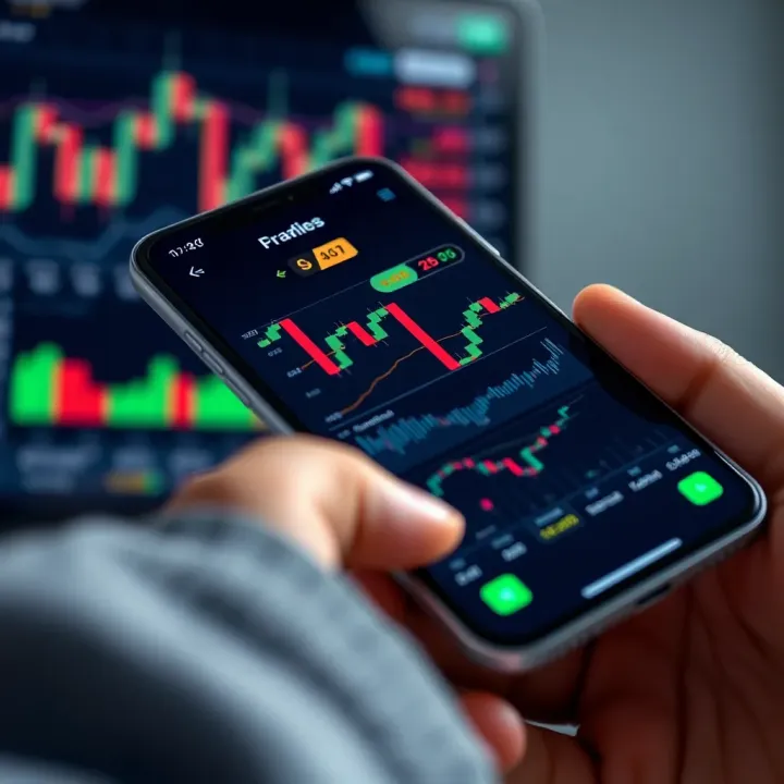 User interface displaying various financial charts and trading indicators on a mobile device