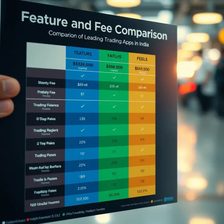 Comparison chart displaying features and fees of popular trading apps in India