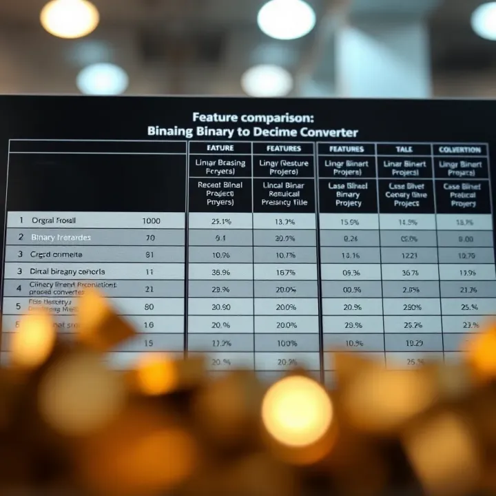 Comparison chart displaying features of various online binary to decimal conversion tools