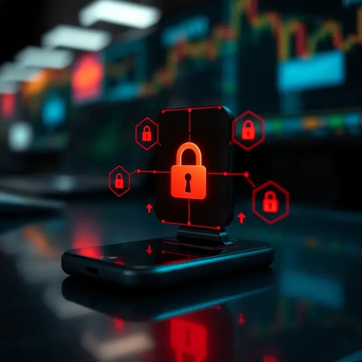 Security Features for Safe Online Trading on Mobile Platforms Secure mobile device with encryption symbols representing online trading security measures