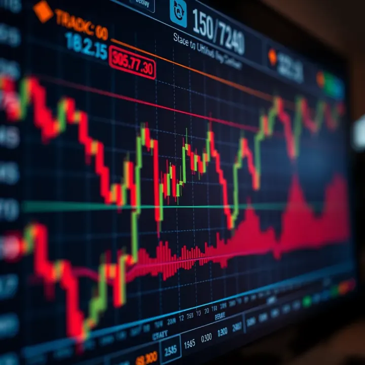 Graph showing options trading strategies and market trends on a digital screen