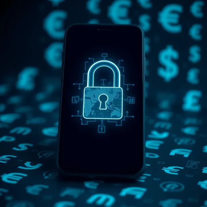 Ensuring Security in Currency Trading Apps for Indian Market Secure digital padlock symbol overlaid on a smartphone with currency symbols in the background