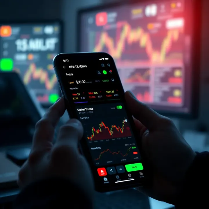 User interface displaying investment portfolio and real-time trading charts on a mobile device