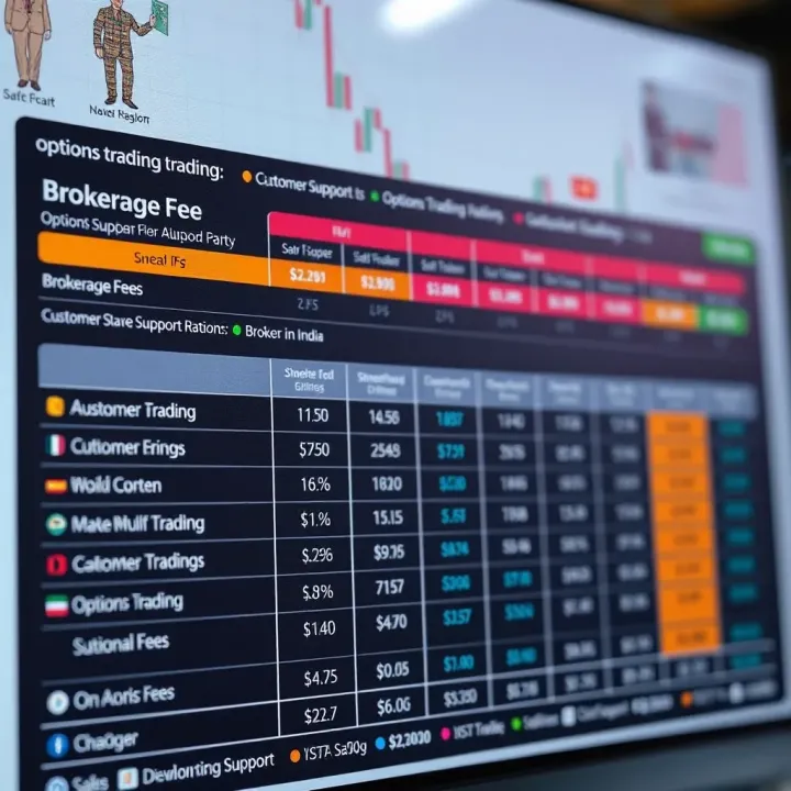 Comparison chart displaying brokerage fees and customer support ratings for major options trading brokers in India