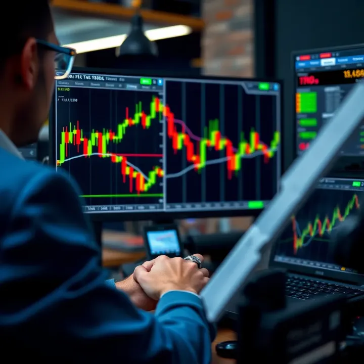 Illustration showing a person comparing different forex brokers on a computer screen
