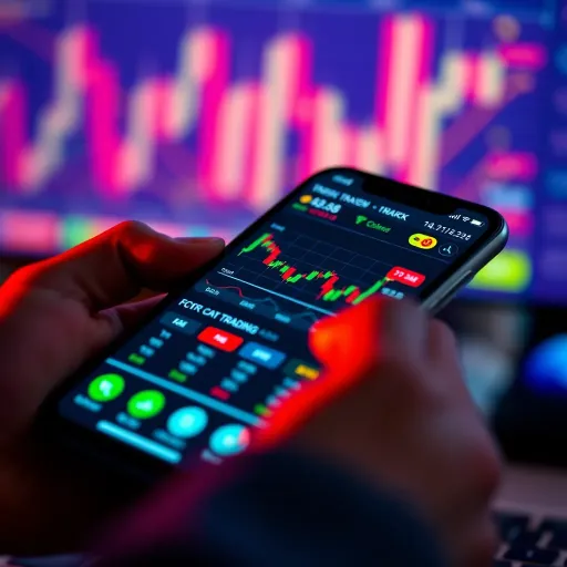 Mobile phone screen displaying a stock trading app interface with graphs and market data