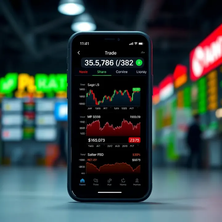 Mobile phone displaying stock market charts and trading options for investors in India