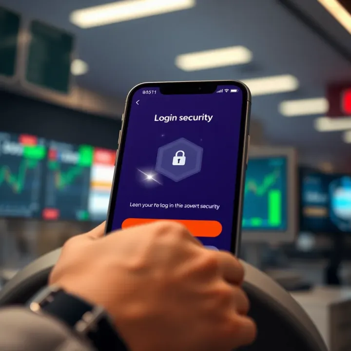 Secure login screen of a trading app emphasizing advanced security features and user authentication