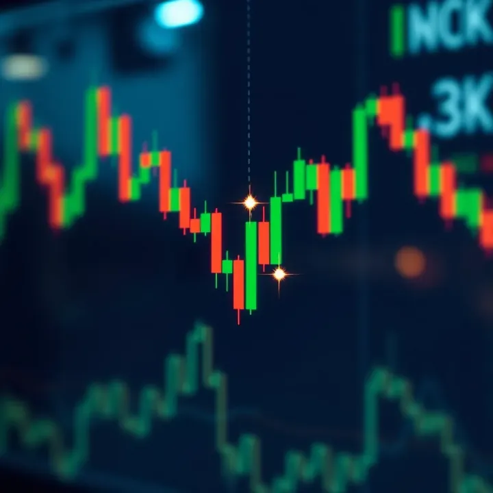 Visualization of evening star candlestick pattern suggesting possible trend reversal in financial trading